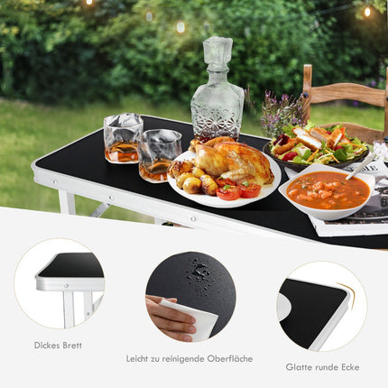 Folding Aluminum Camping Table with 2-Tier Shelves, Black