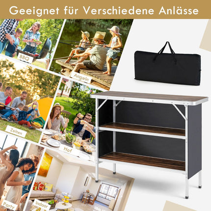 Klappbarer Camping-Aluminiumtisch mit 2-stöckigem Regal