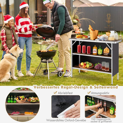 Klappbarer Camping-Aluminiumtisch mit 2-stöckigem Regal