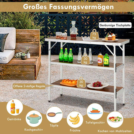 Klappbarer Camping-Aluminiumtisch mit 2-stöckigem Regal