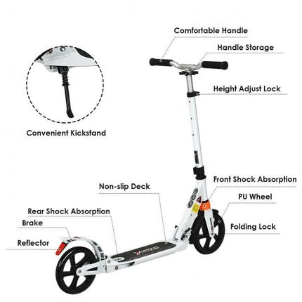 Folding Aluminum Kick Scooter, Adjustable Height, 8-Inch Wheels