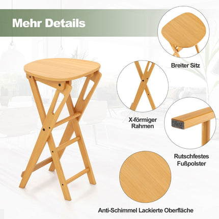 Klappbare Bambus-Barhocker, 2er-Set, 61 cm Sitzhöhe
