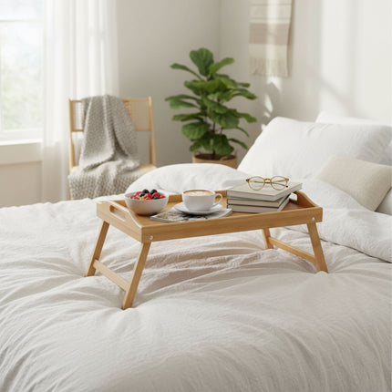 Folding Bamboo Bed Tray with Phone & Tablet Holder