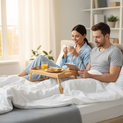 Folding Bamboo Bed Tray with Phone & Tablet Holder