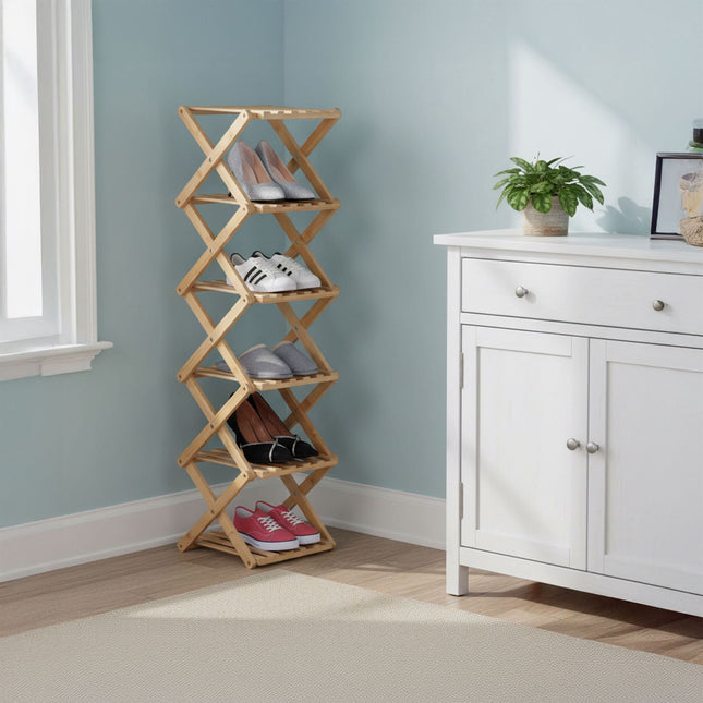 Folding Bamboo Shoe Rack – Compact, Vertical, Foldable