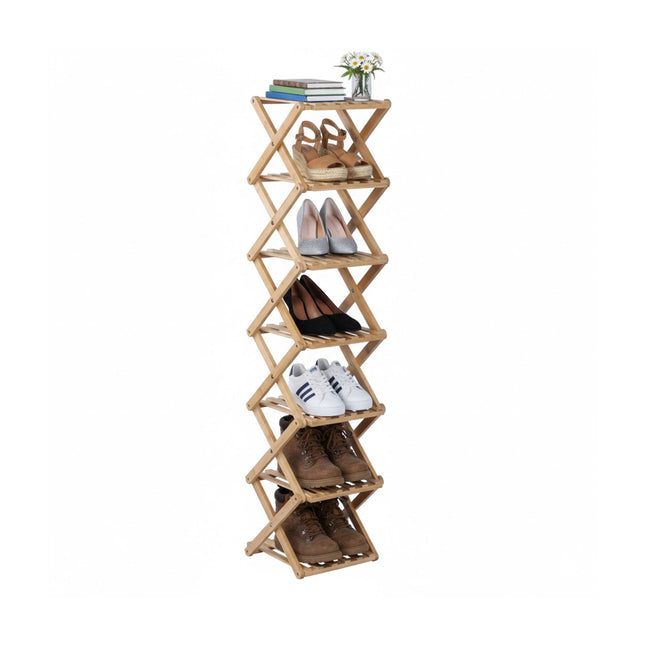 Folding Bamboo Shoe Rack – Space-Saving, Vertical Design