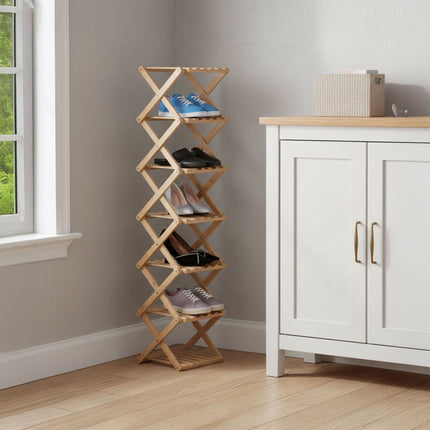 Folding Bamboo Shoe Rack – Space-Saving, Vertical Design
