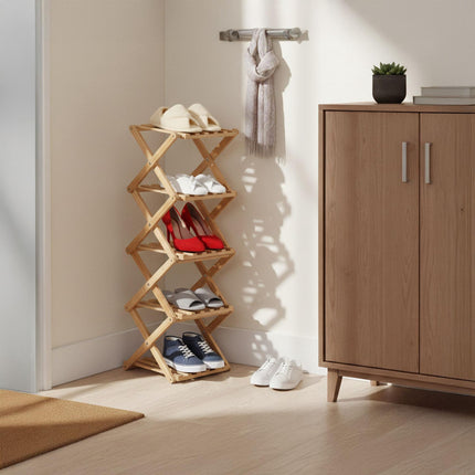 Zusammenklappbares Bambus-Schuhregal – Vertikal, platzsparendes Design