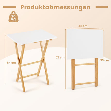 Klappbare Bambus-TV-Tabletts 2er-Set – Weiß & Natur
