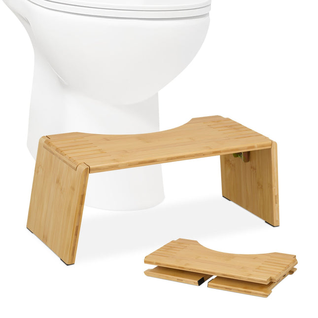 Faltbarer Toilettenhocker aus Bambus mit Gummifüßen