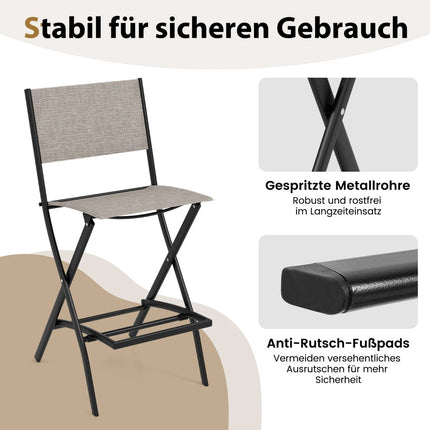 Klappbarer Barhocker im Set mit Rückenlehne, atmungsaktiver Stoff