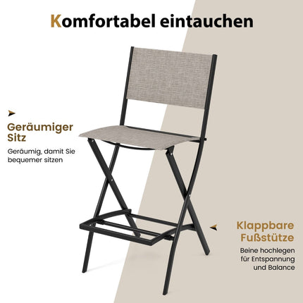 Klappbarer Barhocker im Set mit Rückenlehne, atmungsaktiver Stoff