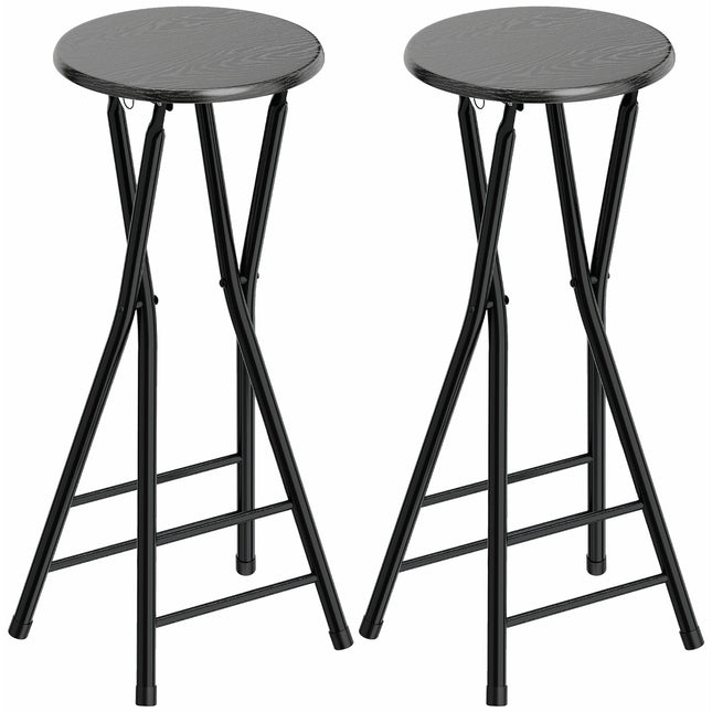 Folding Bar Stools, Steel & MDF, Set of 2, Black