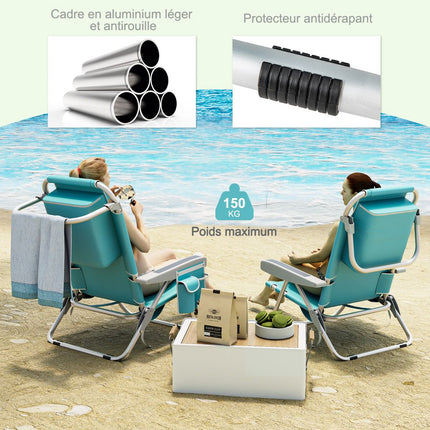 Klappbarer Strandstuhl, 5-fach verstellbare Rückenlehne, 150 kg