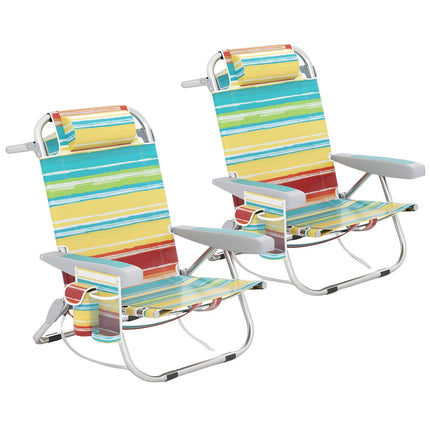 Folding Beach Chair Set, Adjustable Backrest, Blue Stripes