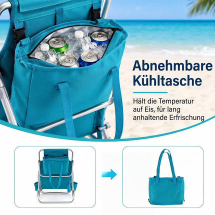 Folding Beach Chair Set, Adjustable Recline, Turquoise