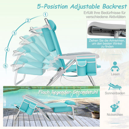 One Folding Beach Chair with Adjustable Backrest, Blue