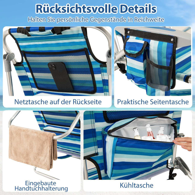 Klappbares Strandstuhl-Set mit verstellbarer Rückenlehne & Kühltasche