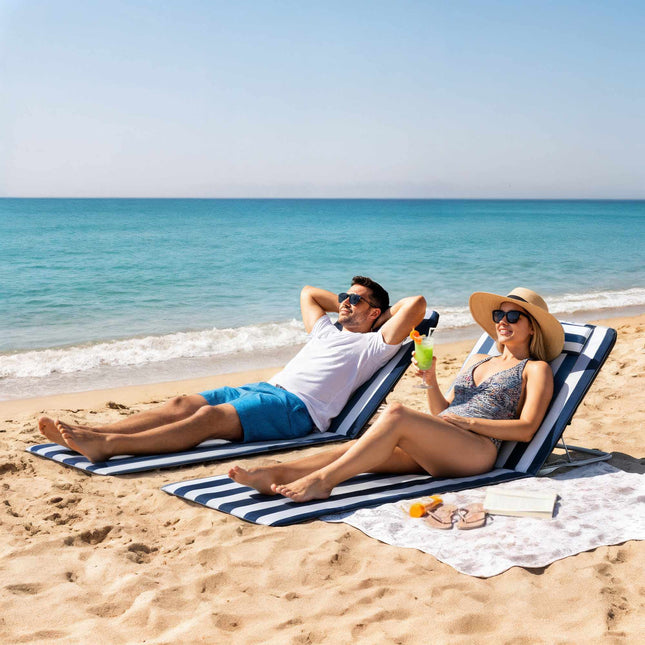 Klappbarer Strandstuhl, Stahlrahmen, Verstellbare Rückenlehne, Blau