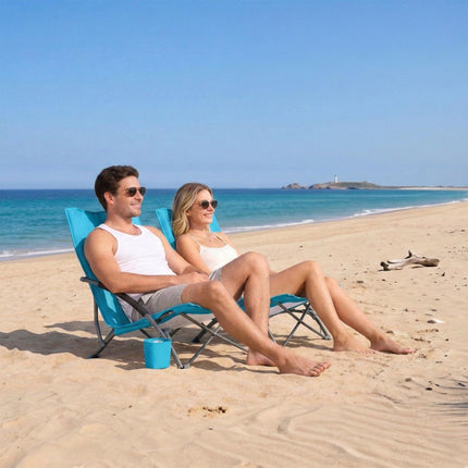Folding Beach Chair With Cup Holder, Carry Bag