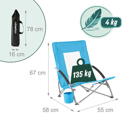 Folding Beach Chair With Cup Holder, Carry Bag