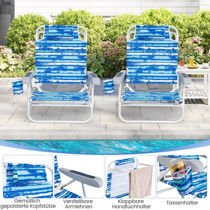Strandklappstühle 2er-Set, verstellbare Rückenlehne, Blau