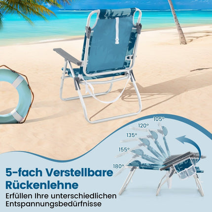Folding Beach Chairs with Table, Adjustable Backrest, Blue