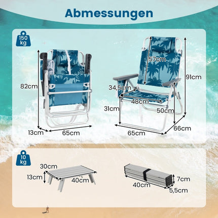 Folding Beach Chairs with Table, Adjustable Backrest, Blue