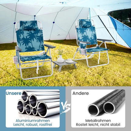 Folding Beach Chairs with Table, Adjustable Backrest, Blue
