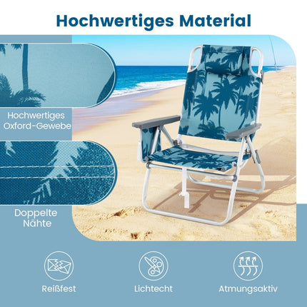 Folding Beach Chairs with Table, Adjustable Backrest, Blue