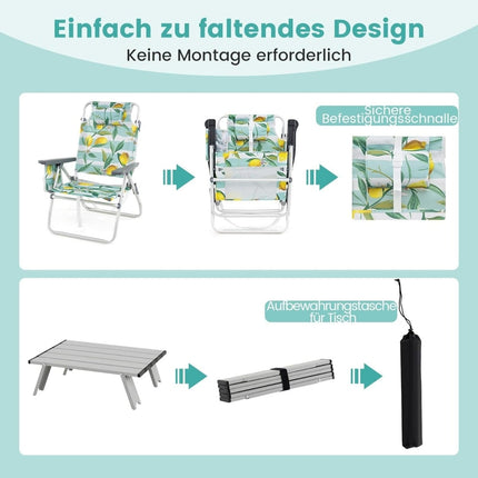 Klappbare Strandstühle mit Tisch, verstellbare Rückenlehne, Grün