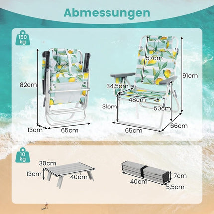 Klappbare Strandstühle mit Tisch, verstellbare Rückenlehne, Grün