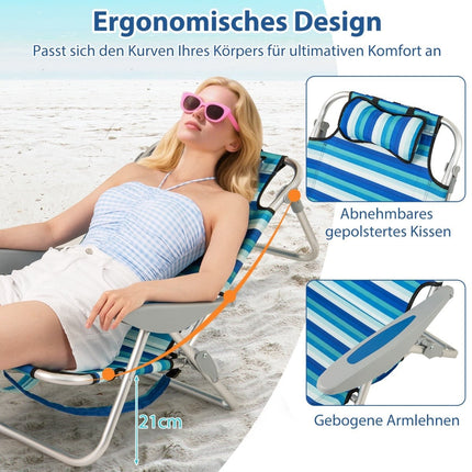 Klappbarer Strandstuhl mit verstellbarer Rückenlehne und Kühlfach