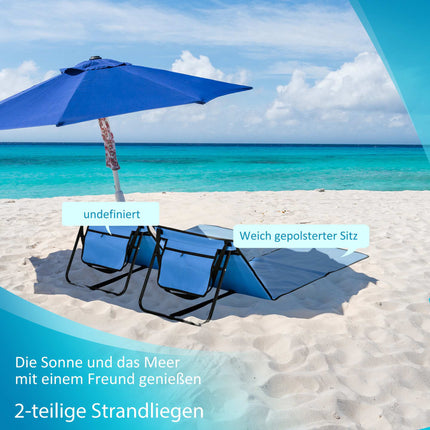 Klappbare Strandliege, Stahlrahmen, Blau, 2er-Set