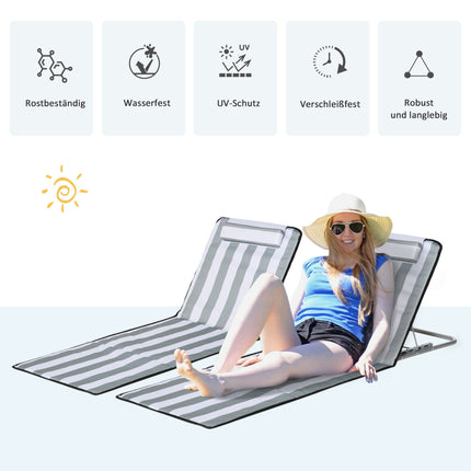 Folding Beach Lounger with Cushion, Adjustable Backrest