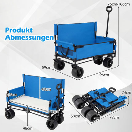 Folding Beach Wagon with Seat and Adjustable Handle