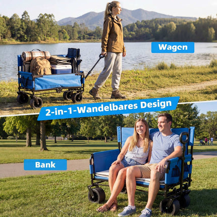 Folding Beach Wagon with Seat and Adjustable Handle