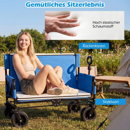 Folding Beach Wagon with Seat and Adjustable Handle