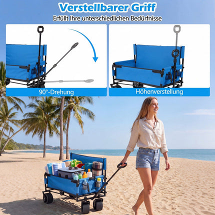 Folding Beach Wagon with Seat and Adjustable Handle