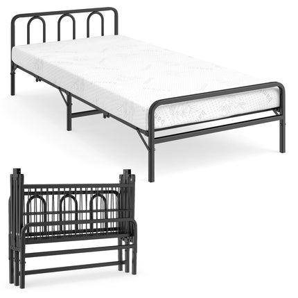 Folding Bed Frame with Mattress, Black, 200 x 90 cm