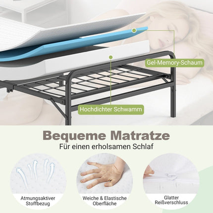 Folding Bed Frame with Mattress, Black, 200 x 90 cm