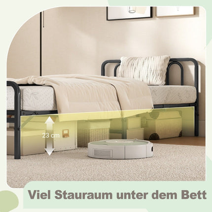 Folding Bed Frame with Mattress, Black, 200 x 90 cm