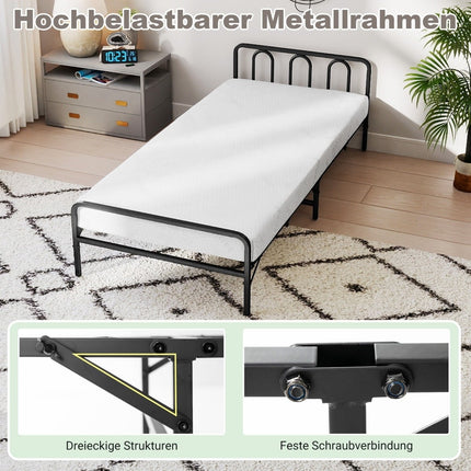 Folding Bed Frame with Mattress, Black, 200 x 90 cm