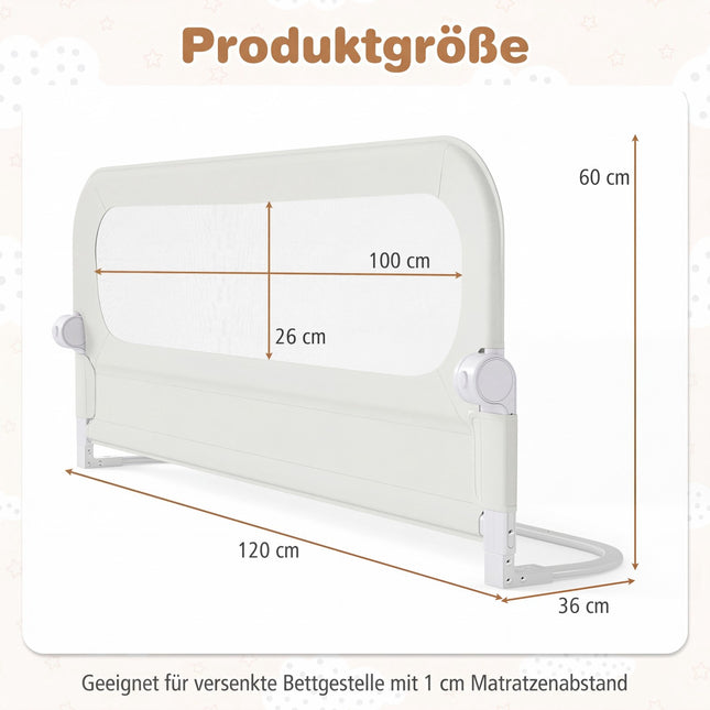 Folding Bed Rail with Removable Cover, 120x60 cm, White