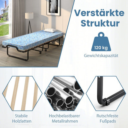 Klappbett mit Memory-Schaum-Matratze, 110 kg Tragkraft