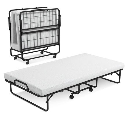 Klappbett mit Memory Foam-Matratze und stabilem Metallrahmen, tragbares Rollbett
