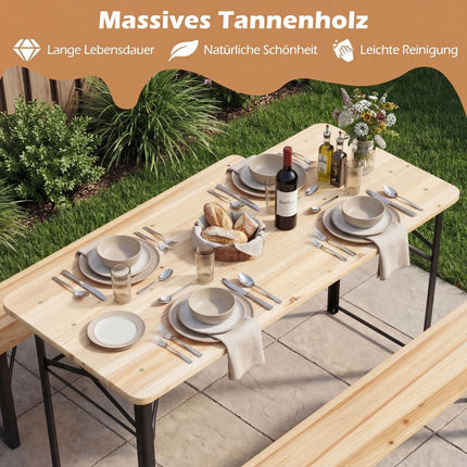 Klappbare Biergartengarnitur mit Tisch und 2 Bänken, 118 cm