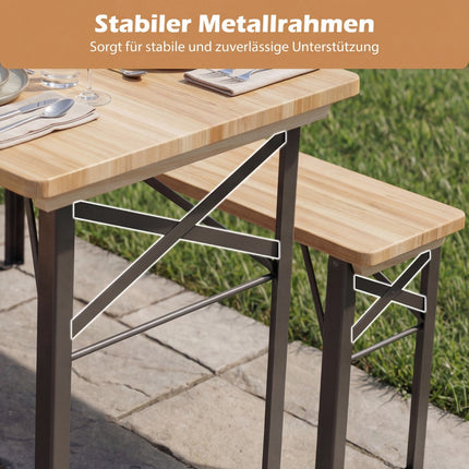 Klappbare Biergartengarnitur mit Tisch und 2 Bänken, 118 cm