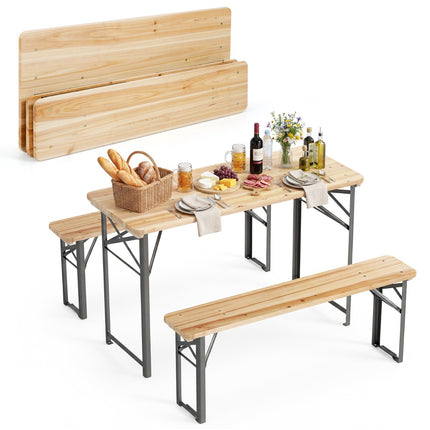 Klappbare Biergartengarnitur mit Tisch und 2 Bänken, 118 cm
