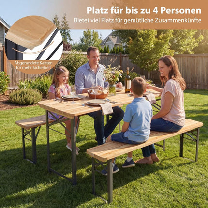 Klappbare Biergartengarnitur mit Tisch und 2 Bänken, 118 cm